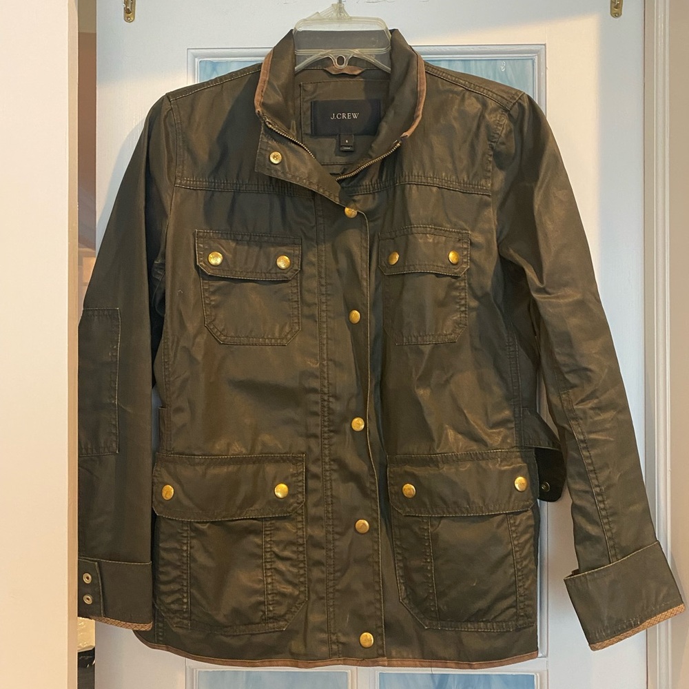 J. Crew Army Green Waxed Cotton Field Coat